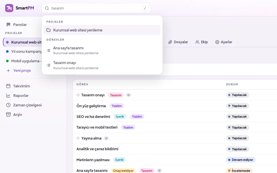demo ekranı (demo verisiyle)