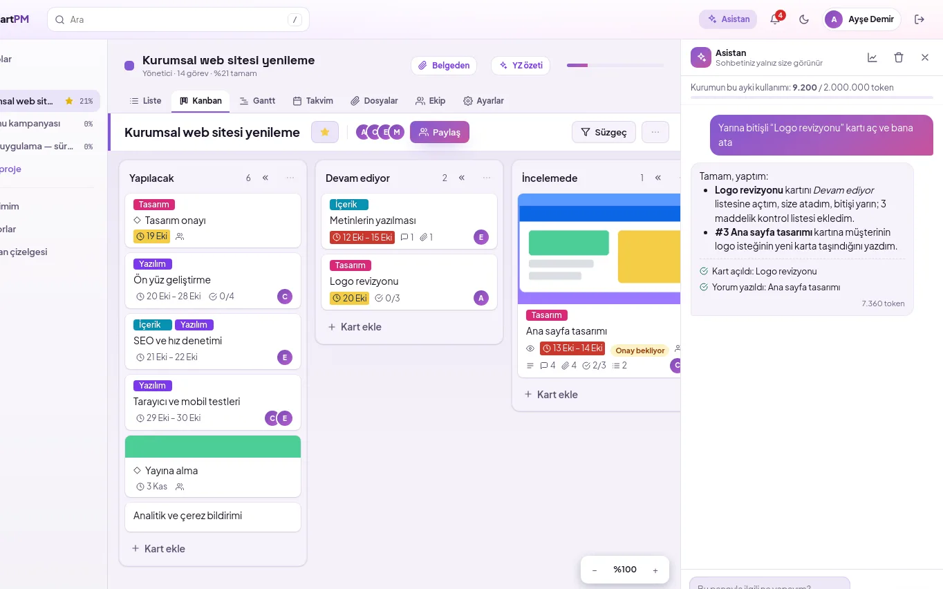 demo ekranı (demo verisiyle)