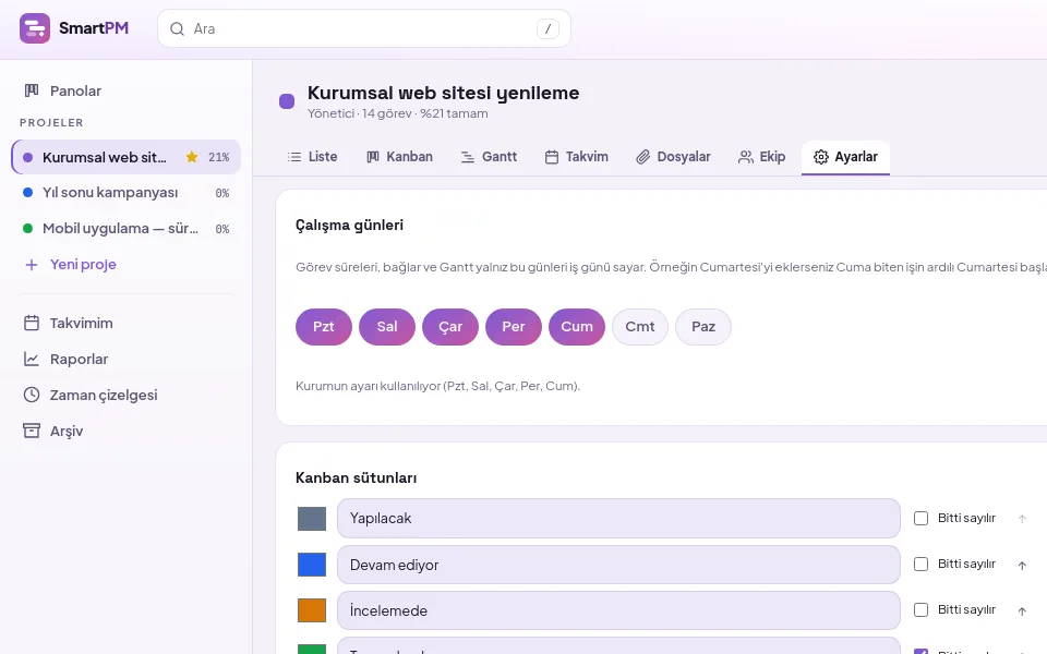 demo ekranı (demo verisiyle)