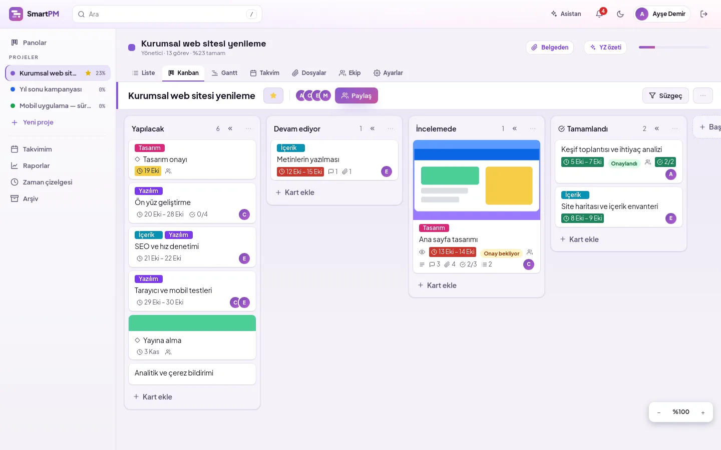 demo ekranı (demo verisiyle)
