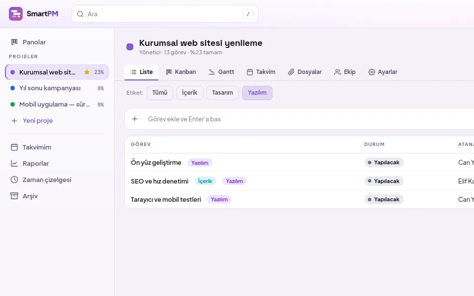 demo ekranı (demo verisiyle)