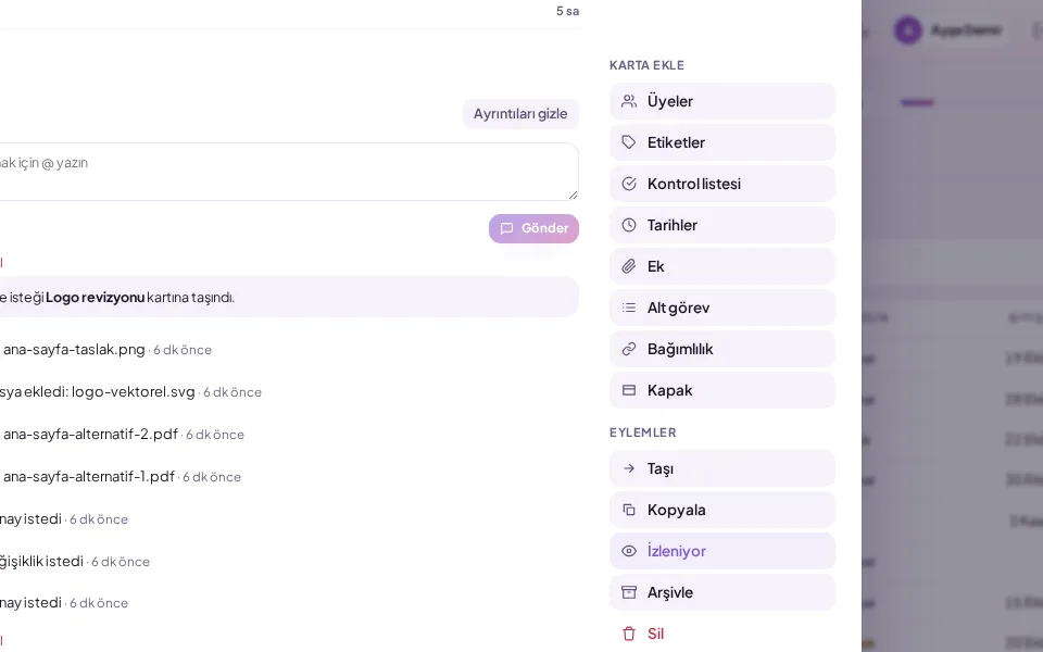 demo ekranı (demo verisiyle)