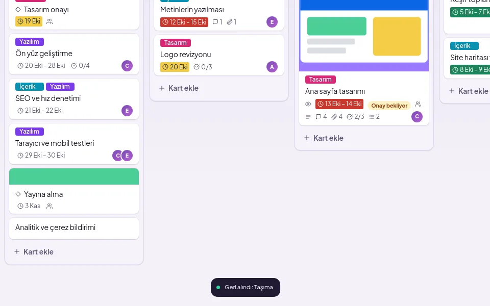 demo ekranı (demo verisiyle)